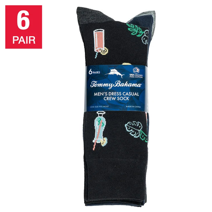 Tommy Bahama Men's Dress Casual Crew Sock, 6-pair