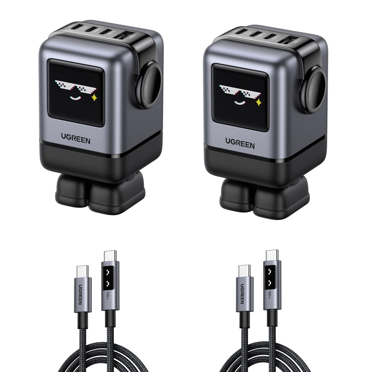 Ugreen Uno 100 W Robot GaN Charger With 100 W USB-C to USB-C Cable Bundle