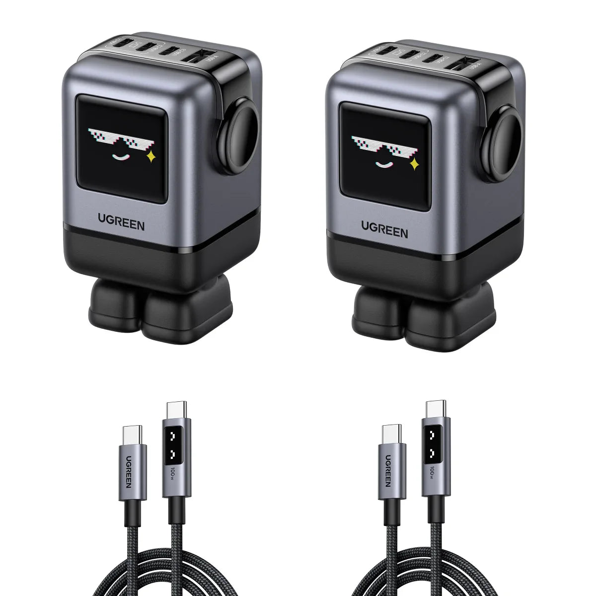 Ugreen Uno 100 W Robot GaN Charger With 100 W USB-C to USB-C Cable Bundle