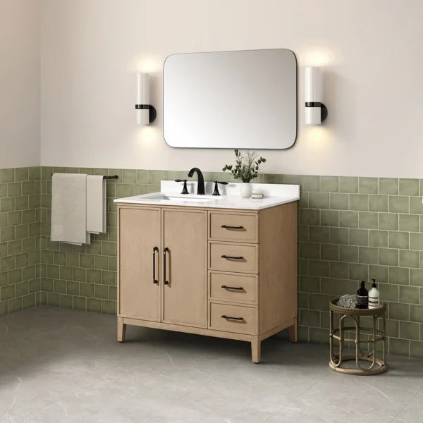 OVE Decors Codey Vanity in Sahara Birch Finish with Calacatta Quartz Countertop