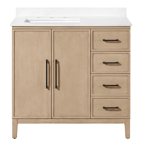 OVE Decors Codey Vanity in Sahara Birch Finish with Calacatta Quartz Countertop