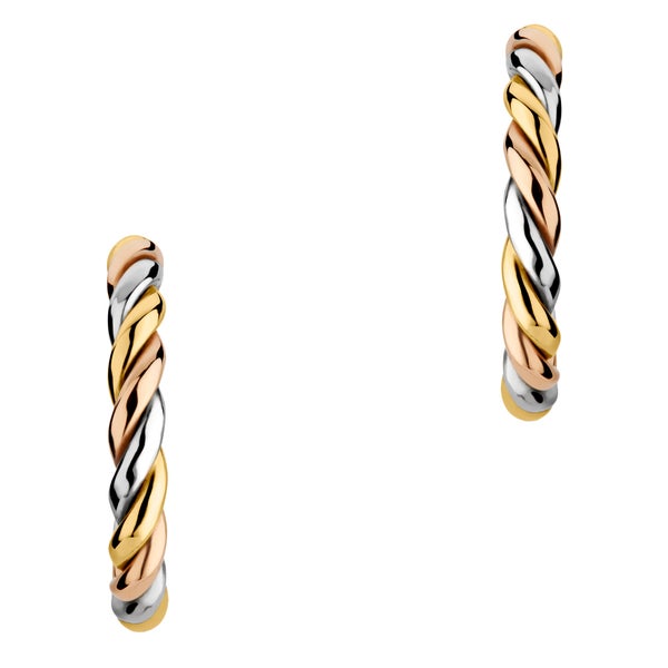 Twisted Hoop Earrings in Three Tone Gold