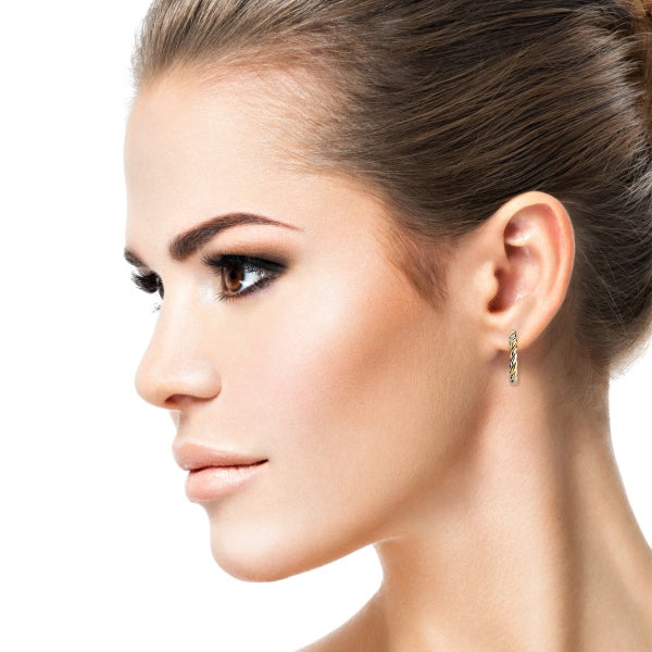 Twisted Hoop Earrings in Three Tone Gold