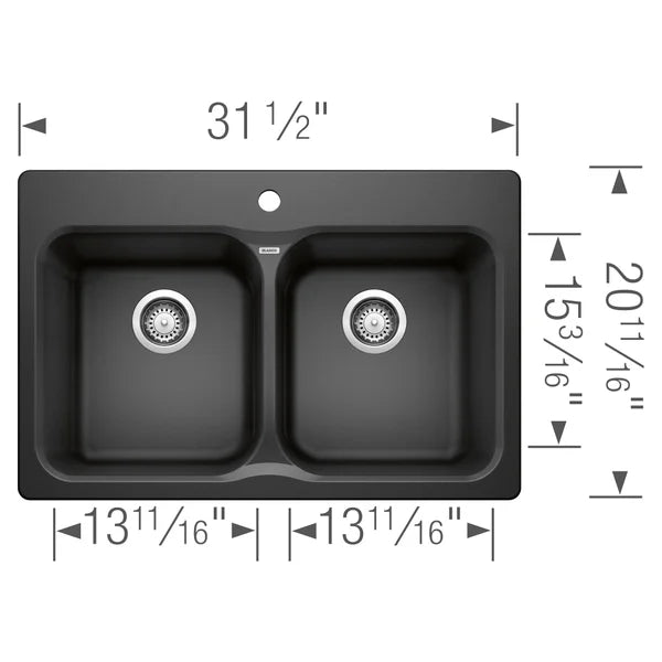 Blanco Vision 31.5 in. Double Bowl Dual Mount SILGRANIT Kitchen Sink