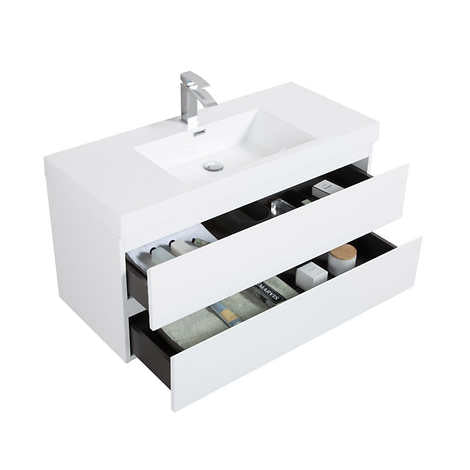 SERA 42 in. Glossy White CAPRI Vanity with Glossy White Polymarble Countertop