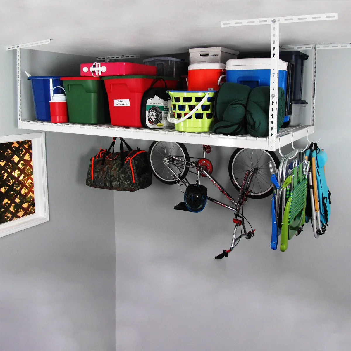 SafeRacks 4 ft. × 8 ft. Overhead Garage Storage Rack and Accessory Kit
