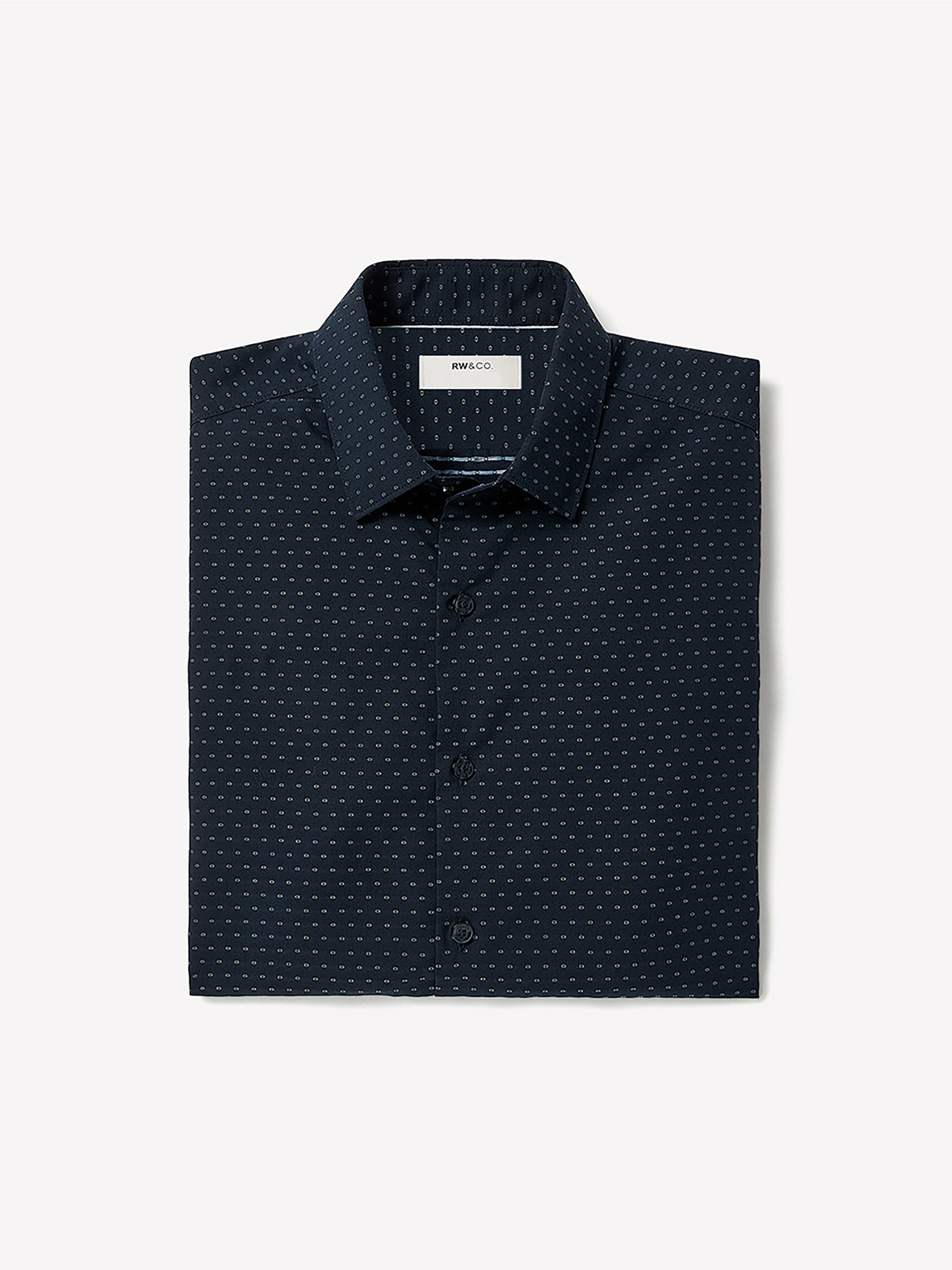 Navy Slim-Fit Dress Shirt with Geo Pattern