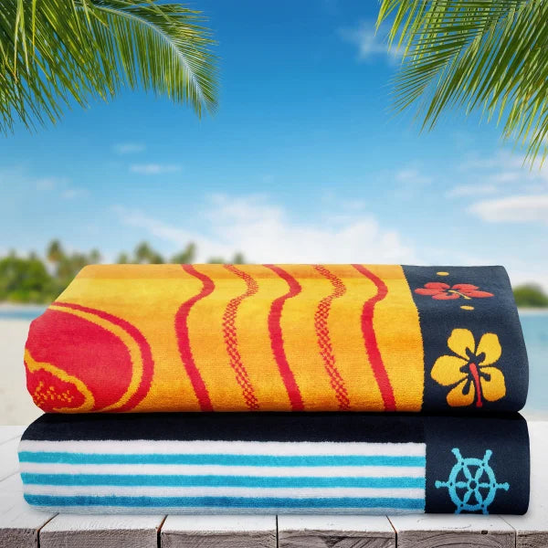 Surf & Nautical Sailing Stripe Jacquard Beach Towel 2-pack