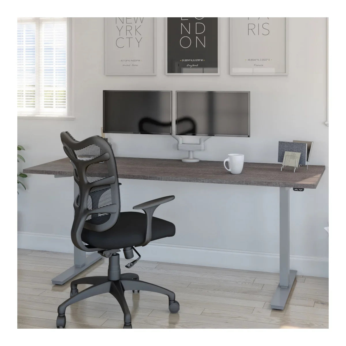 Bestar Upstand 76.2 cm × 182.9 cm (30 in. × 72 in.) Height-adjustable Desk with Dual Monitor Arm