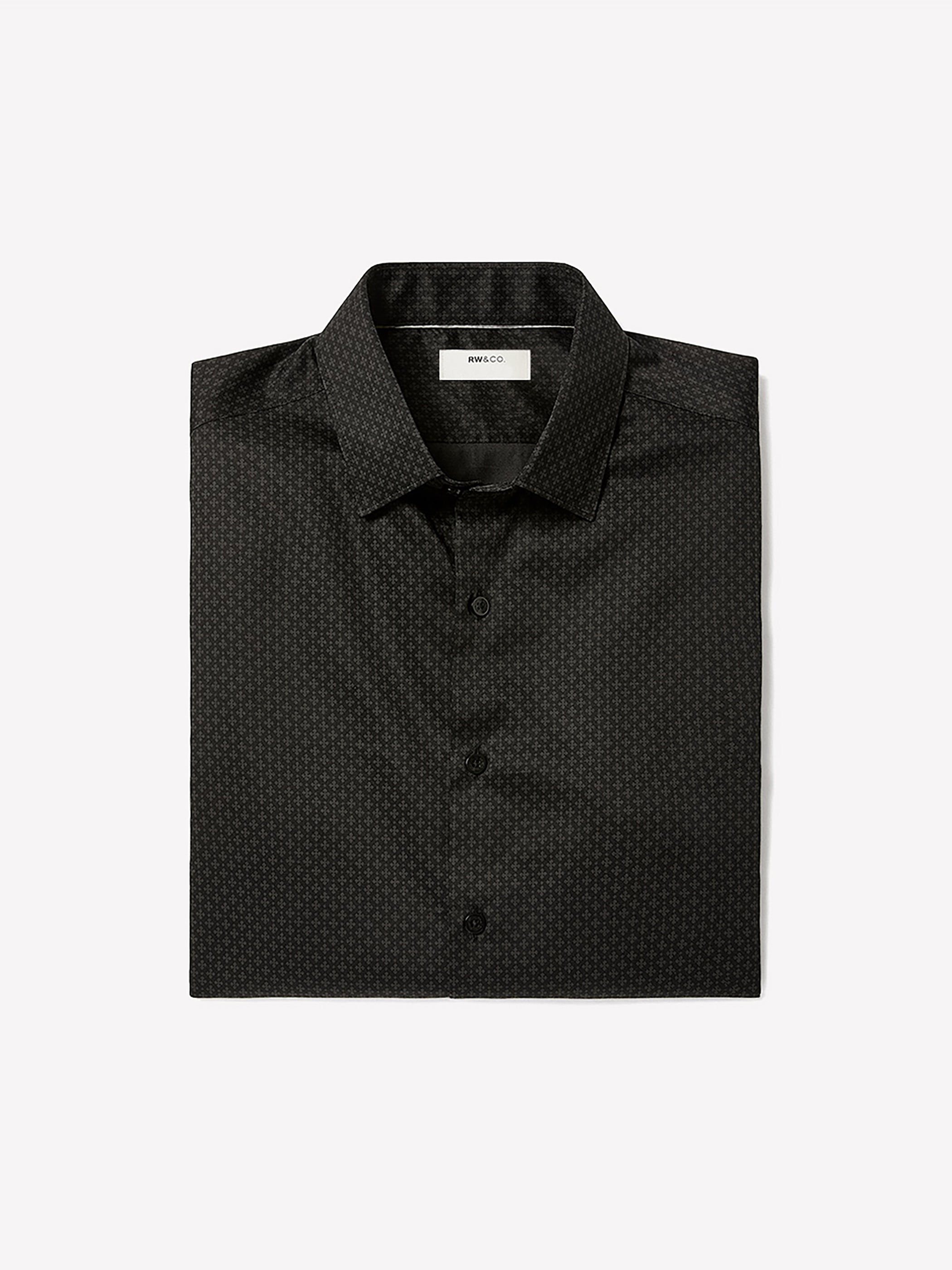 Black Slim-Fit Dress Shirt with Geo Pattern