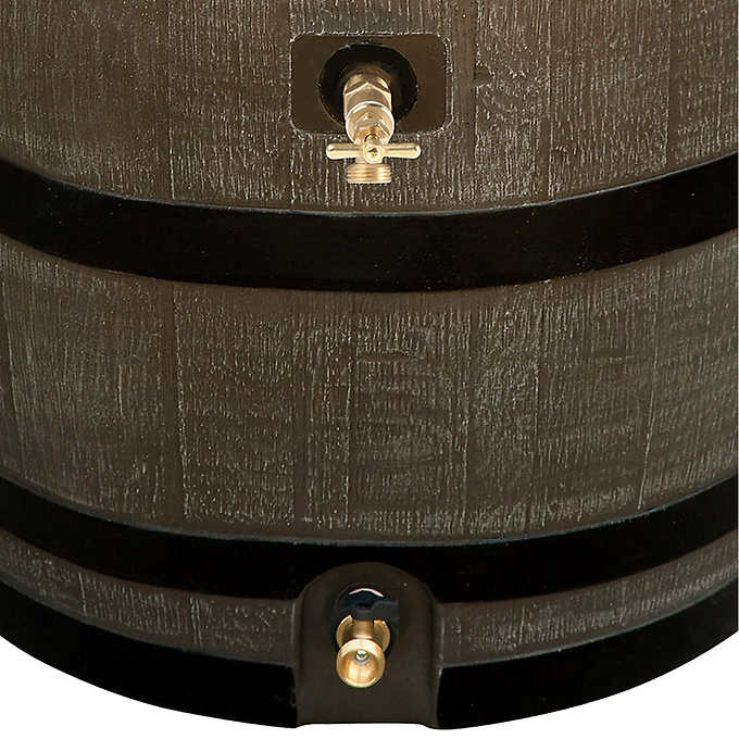 RTS Home Accents 50 Gallon Dual Brass Spigot Rain Barrel, Woodgrain with Black Stripes Color