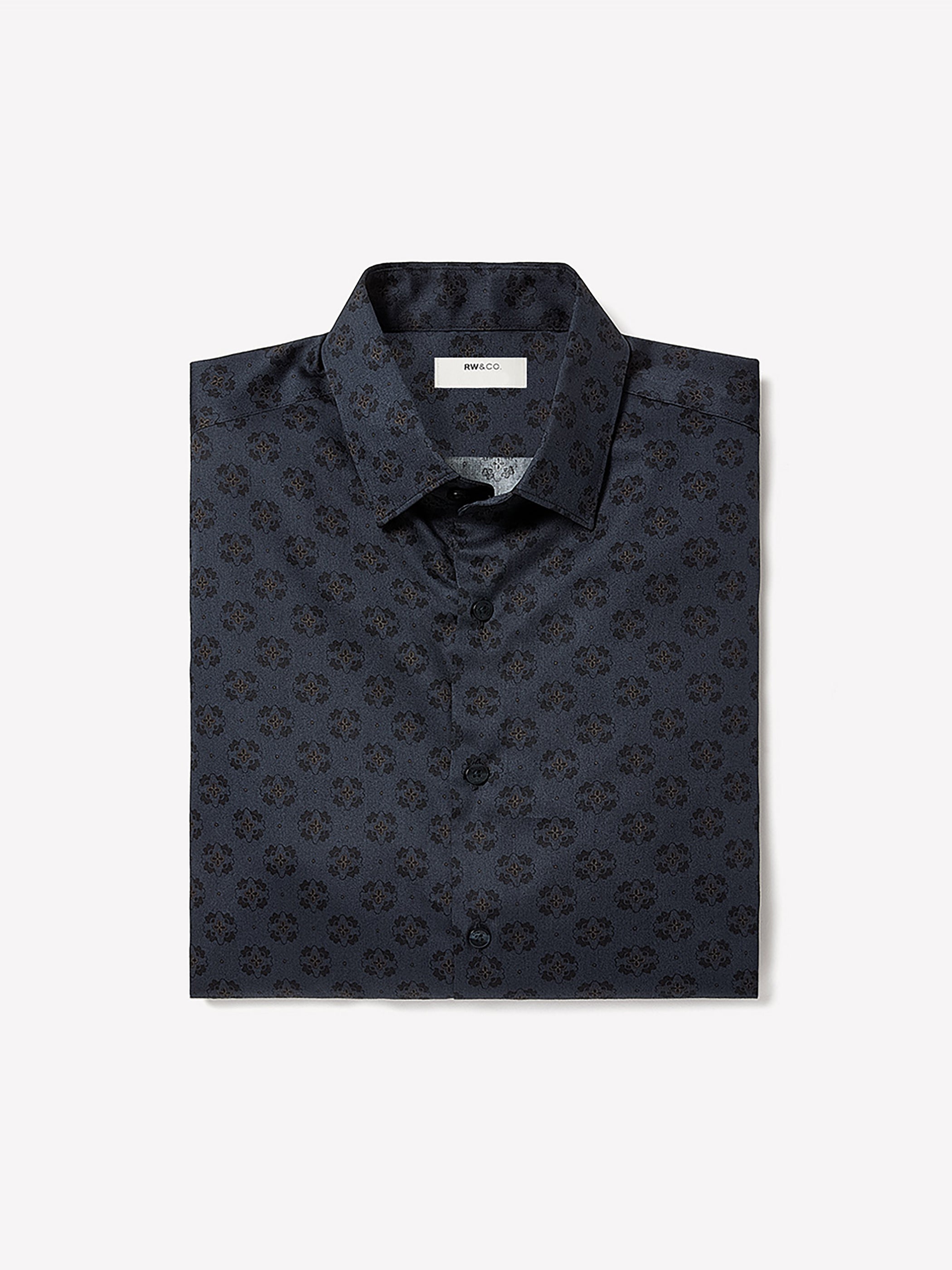 Navy Tailored-Fit Dress Shirt with Geo Pattern