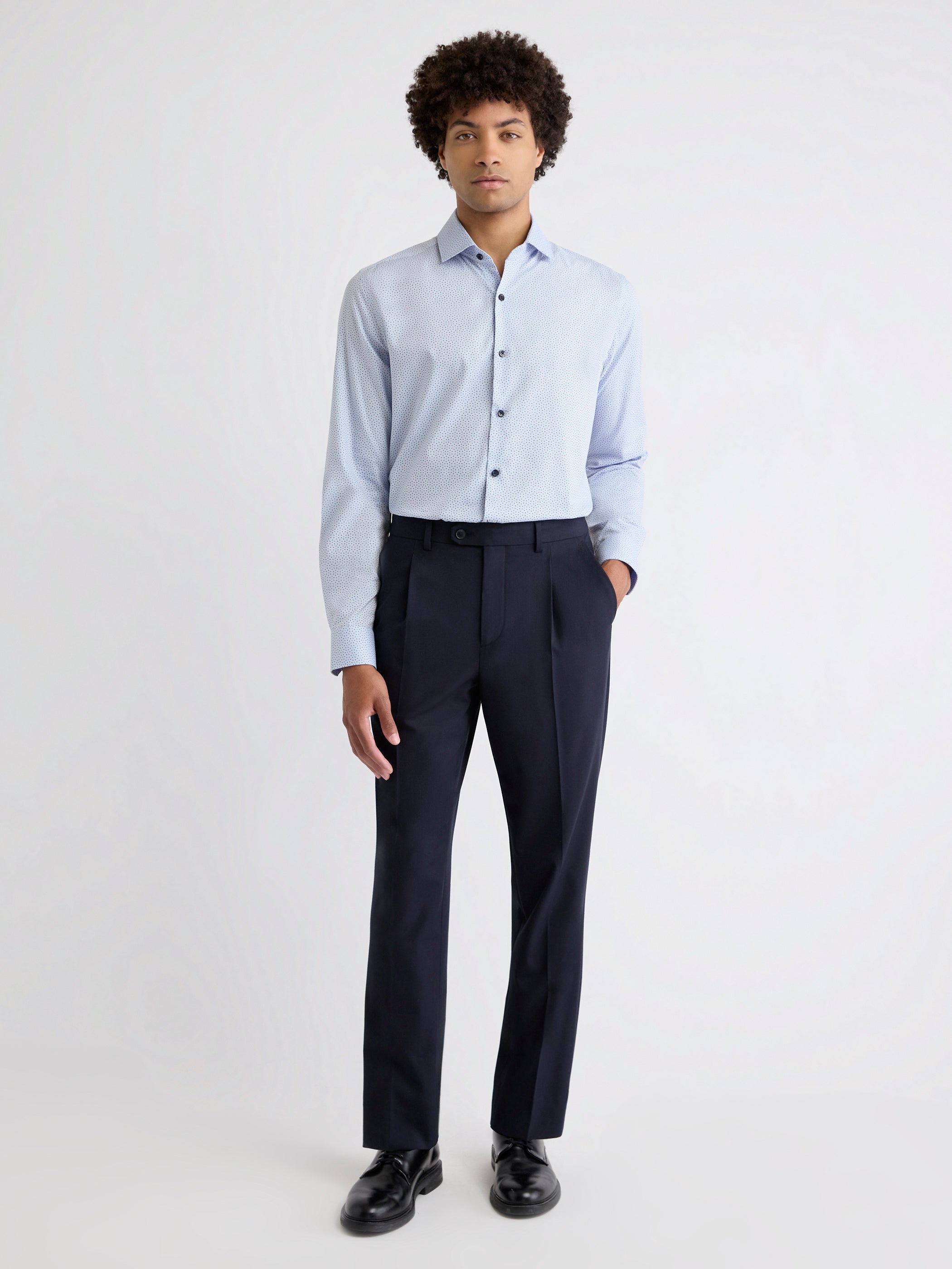 Navy Tailored-Fit Dress Shirt with Geo Pattern