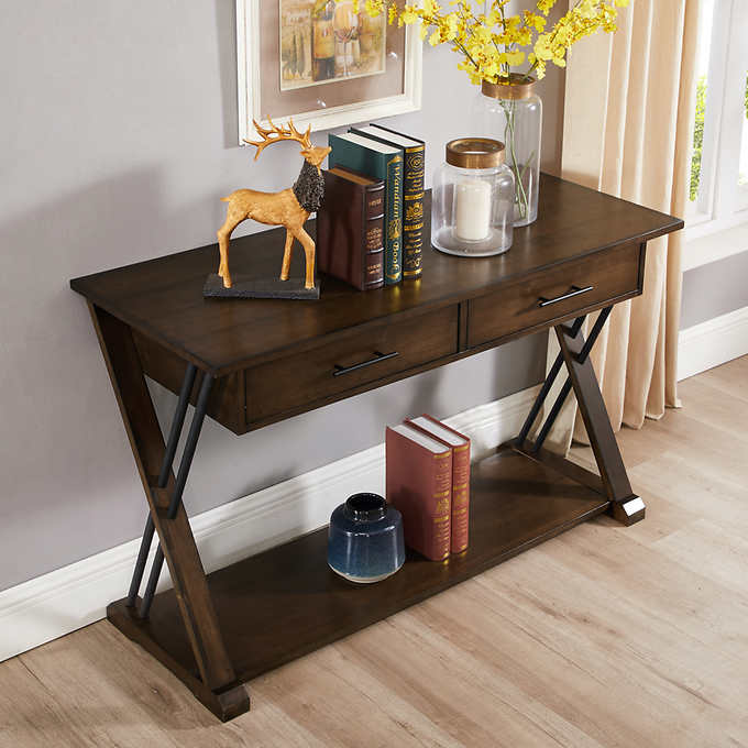 Modern Ashwood Console Table with Antique Bronze Accents