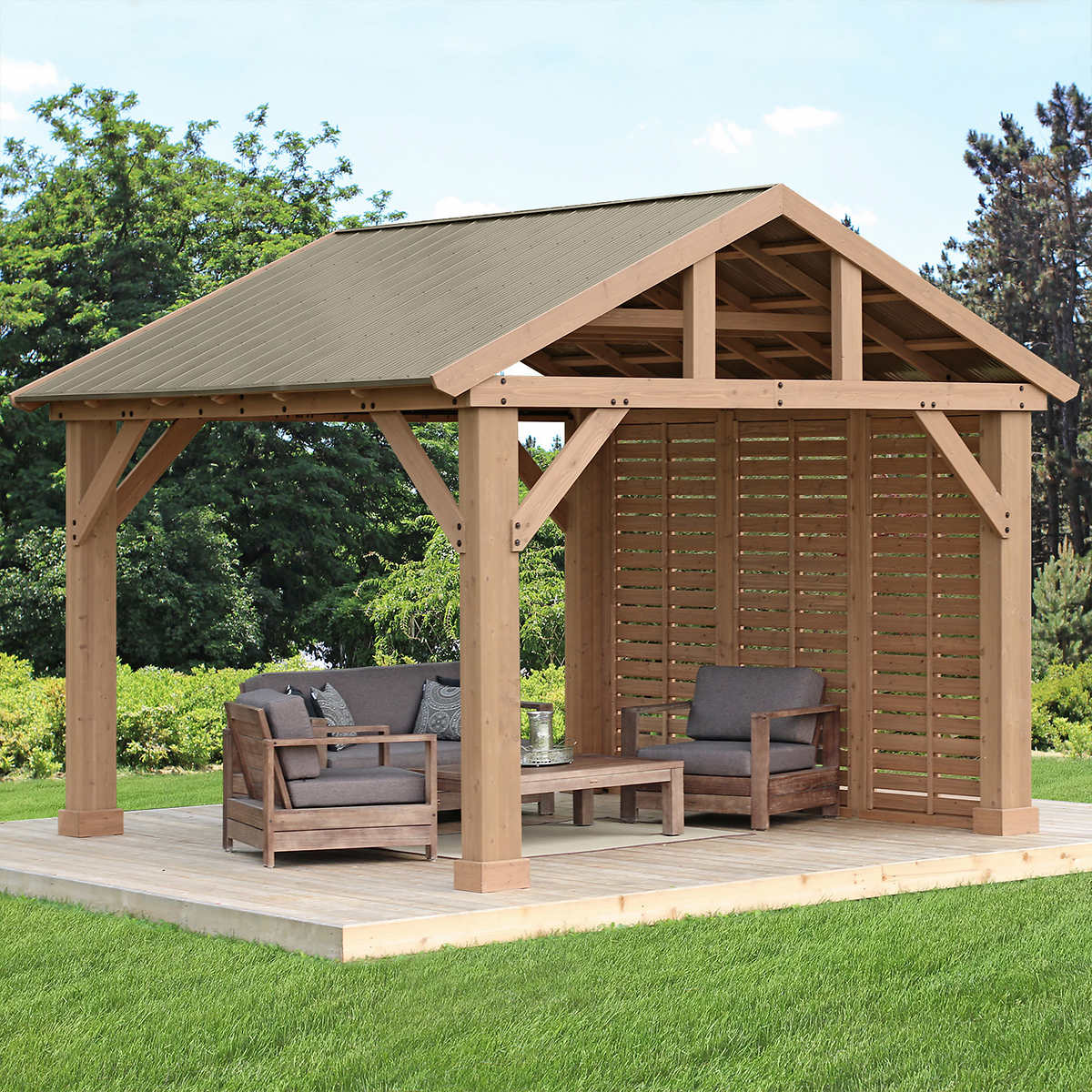 Yardistry 3.7 m (12 ft.) Cedar Privacy Wall for Pavilion