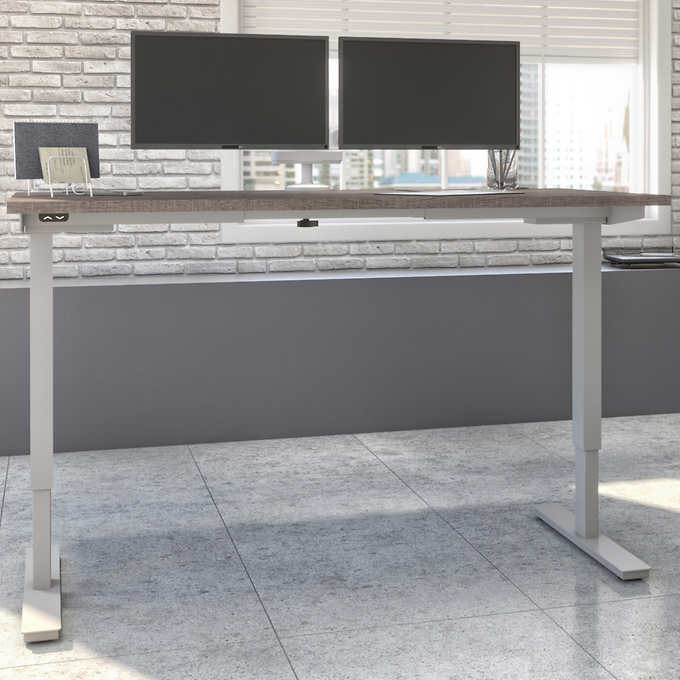 Bestar Upstand 76.2 cm × 152.4 cm (30 in. × 60 in.) Height-adjustable Desk with Dual Monitor Arm