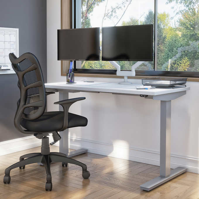 Bestar Upstand 61 cm × 122 cm (24 in. × 48 in.) Height-adjustable Desk with Dual Monitor Arm