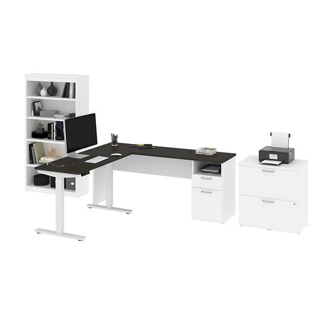 Bestar Upstand 4-piece L-shaped Workstation with Height-Adjustable Desk