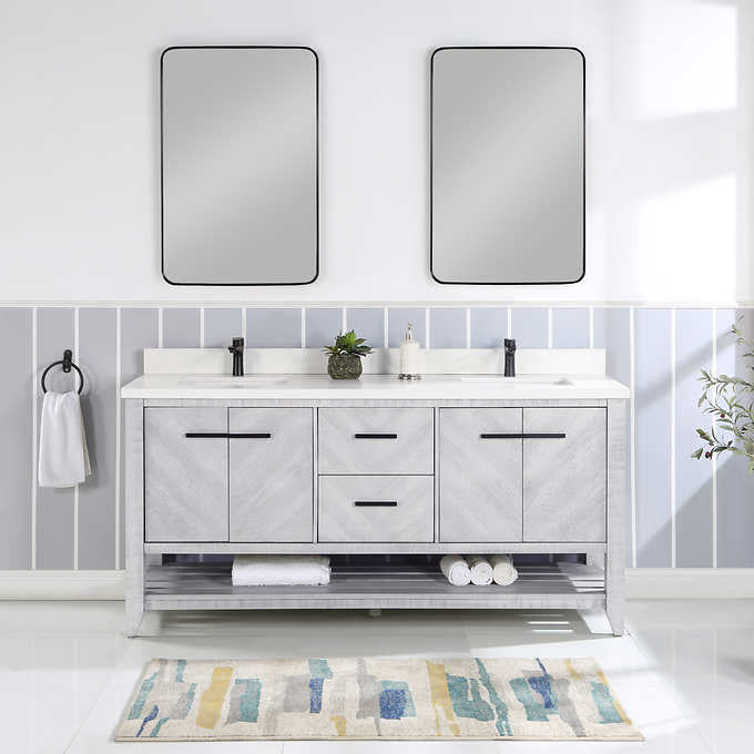 Northridge Home Chevron Double Vanity With Carrara Quartz Countertop