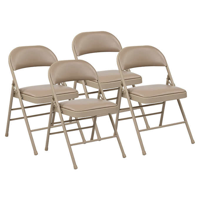 Office Star Tan Vinyl Padded Folding Chair 4-pack