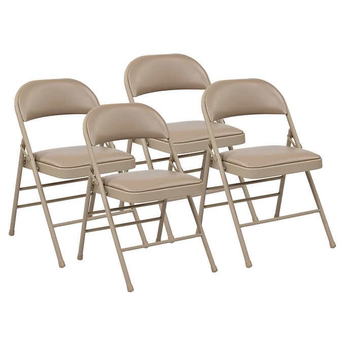 Office Star Tan Vinyl Padded Folding Chair 4-pack