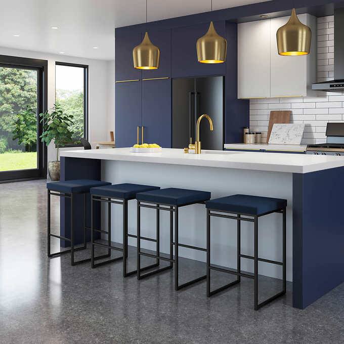 Amisco Easy Modern Counter Stool Blue Seat and Black Base