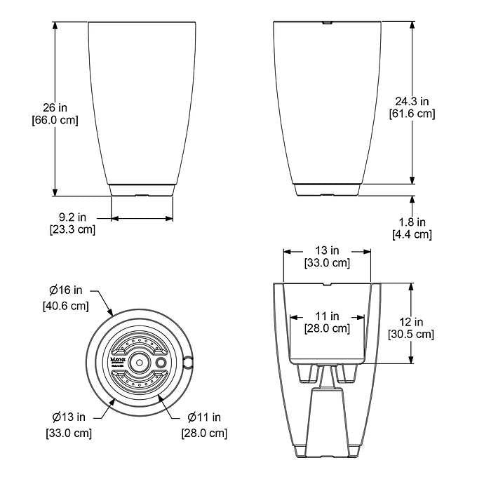 Caprio 26in Tall Self Watering Planter - Black