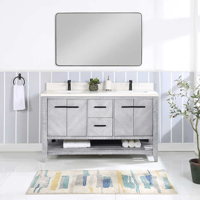 Northridge Home Chevron Double Vanity With Carrara Quartz Countertop