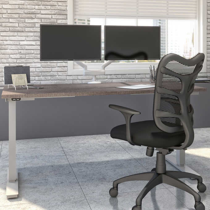 Bestar Upstand 76.2 cm × 152.4 cm (30 in. × 60 in.) Height-adjustable Desk with Dual Monitor Arm
