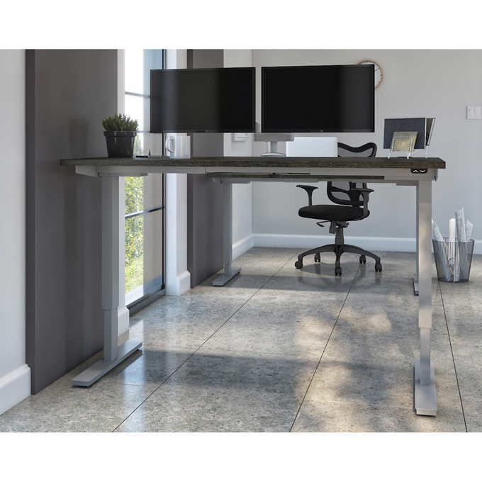 Bestar Upstand 76.2 cm × 152.4 cm (30 in. × 60 in.) Height-adjustable Desk with Dual Monitor Arm