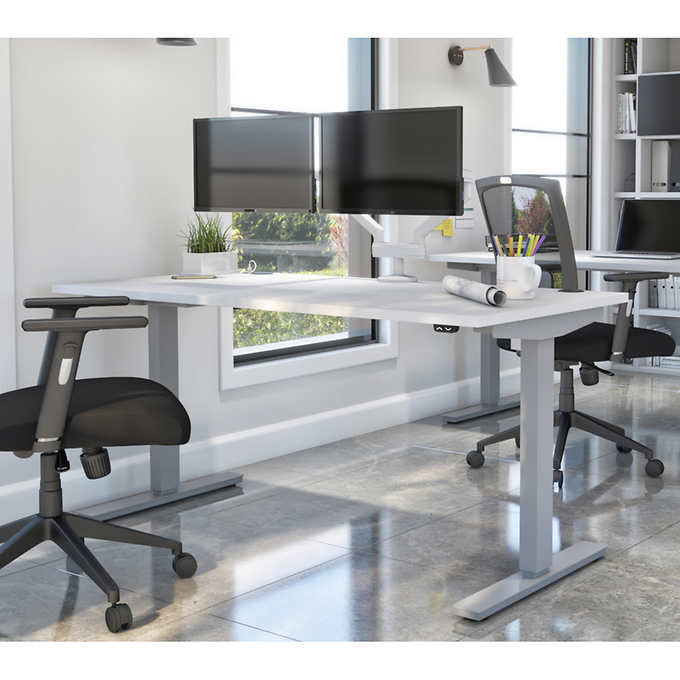 Bestar Upstand 76.2 cm × 152.4 cm (30 in. × 60 in.) Height-adjustable Desk with Dual Monitor Arm