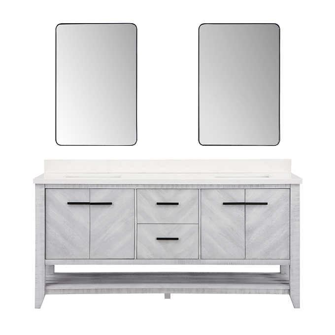 Northridge Home Chevron Double Vanity With Carrara Quartz Countertop
